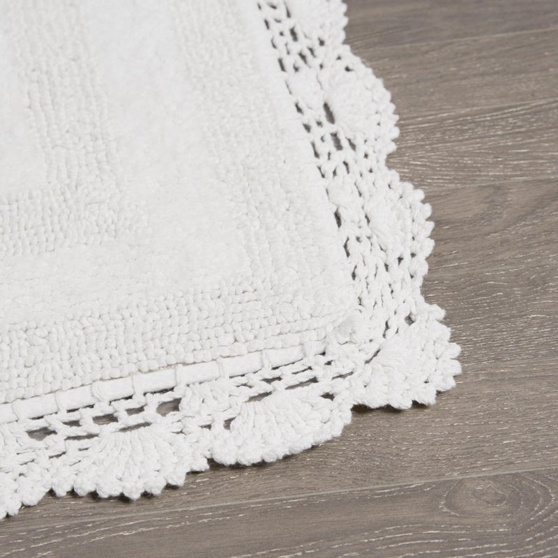 Laura Ashley Absorbent Bath Mat Reversible Crochet Soft and Plush Bathroom Mat 100% Cotton 17x24 Bath Rug, White - Image 2